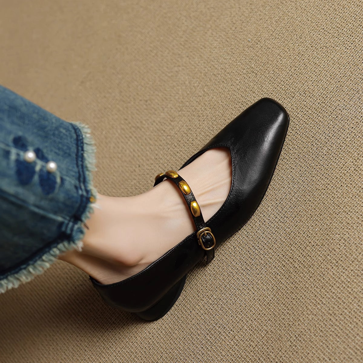 Edmee Square-Toe Mary Jane Flats