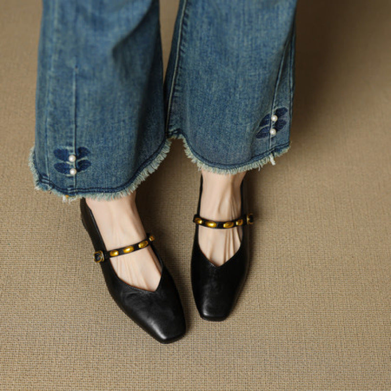 Edmee Square-Toe Mary Jane Flats