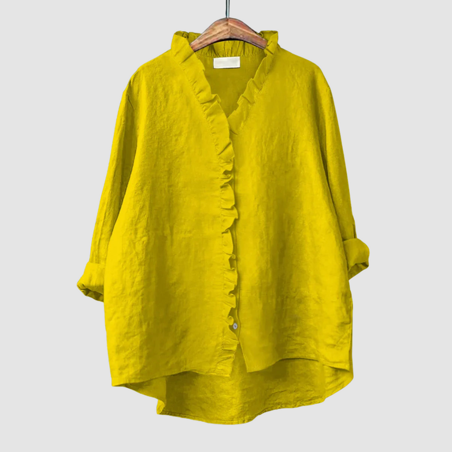 Amélie | Ruffle V-Neck High-Low Blouse