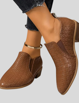 Tamsin braided block heel ankle boots in Dark Brown