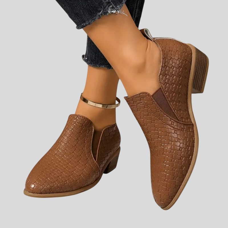 Tamsin braided block heel ankle boots in Dark Brown