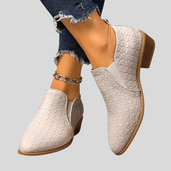 Tamsin braided block heel ankle boots in Beige
