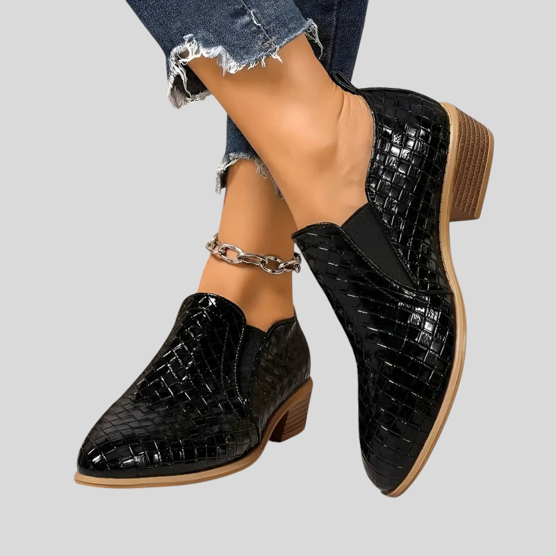 Tamsin braided block heel ankle boots in Black