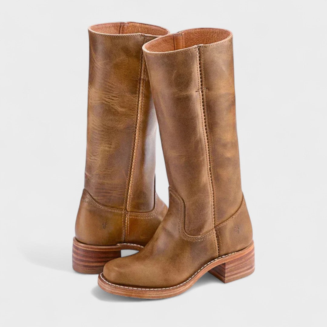Hollis Leather Tall Boots in Light Brown