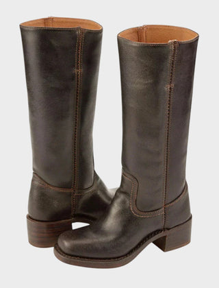 Hollis Leather Tall Boots in Dark Brown