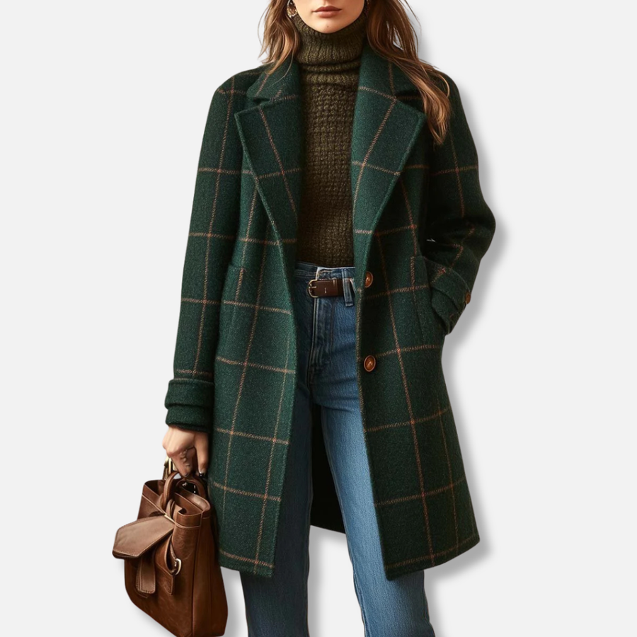 Sutton plaid longline coat in Green view 1