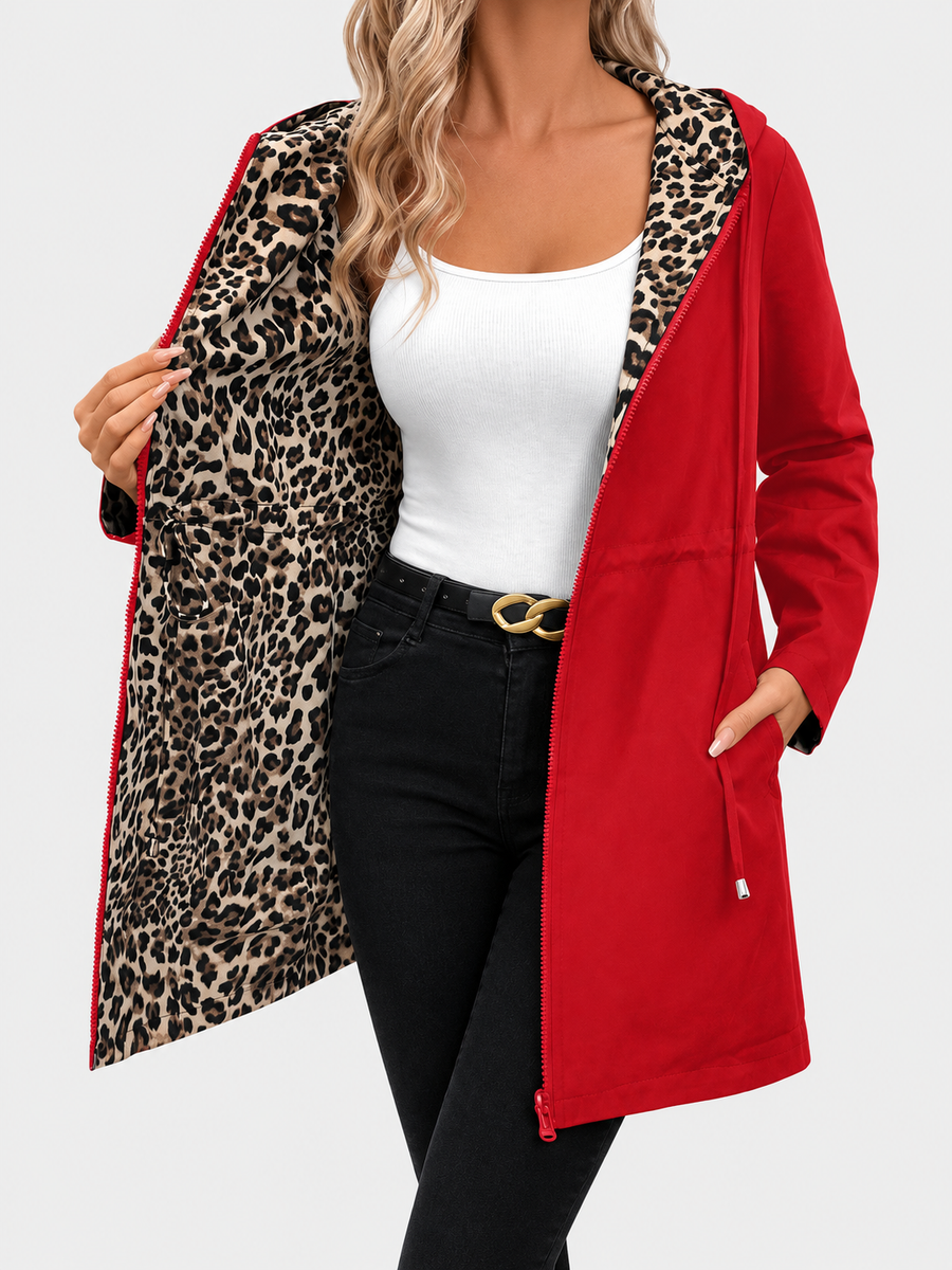 Lorna reversible hooded coat in Red 1