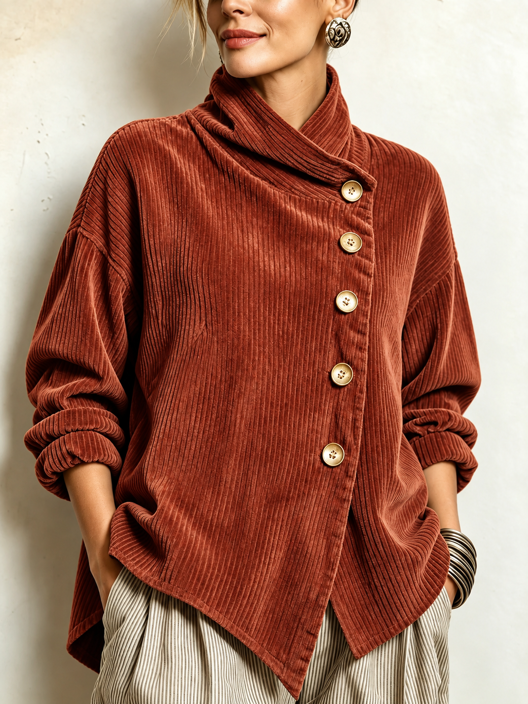 Gwyneth corduroy top in Terracotta