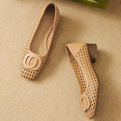 Rosemary woven buckle shoes in Caramel side view