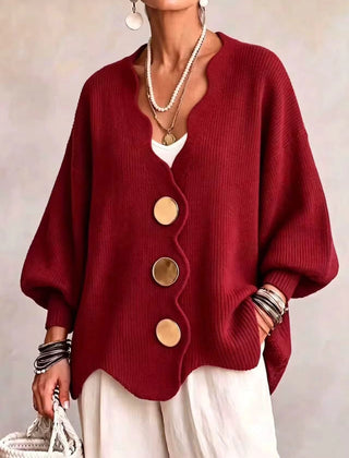 Dagny loose button knit cardigan in Red