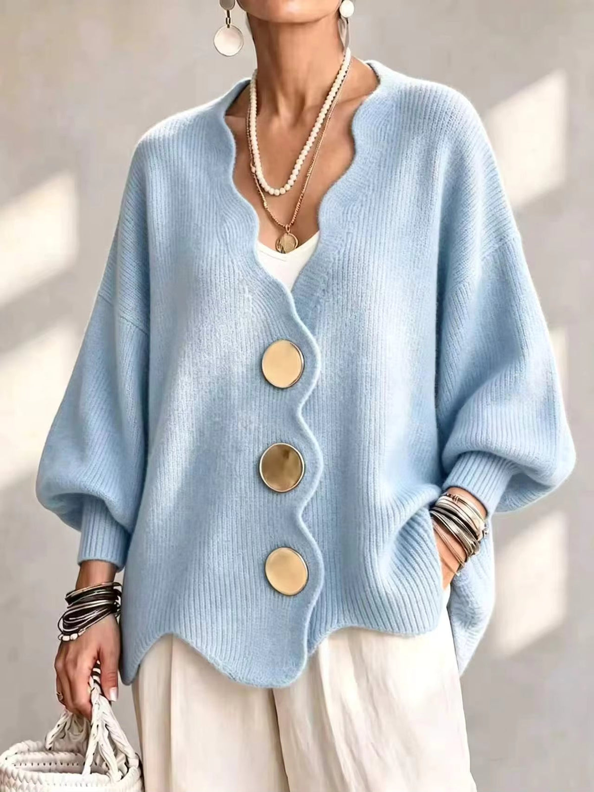 Dagny loose button knit cardigan in Light Blue