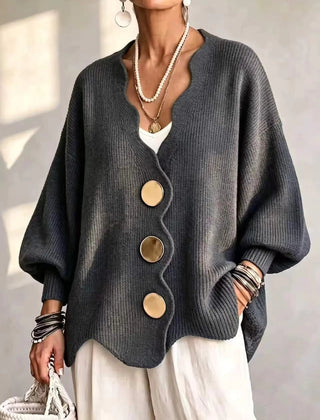 Dagny loose button knit cardigan in Dark Gray