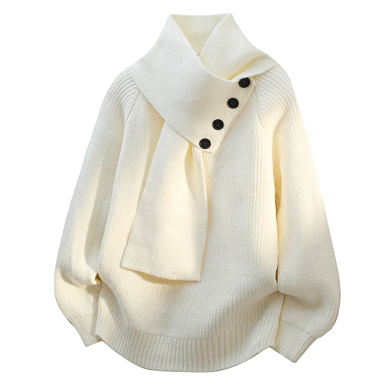 Arielle | Scarf Neck Button Sweater