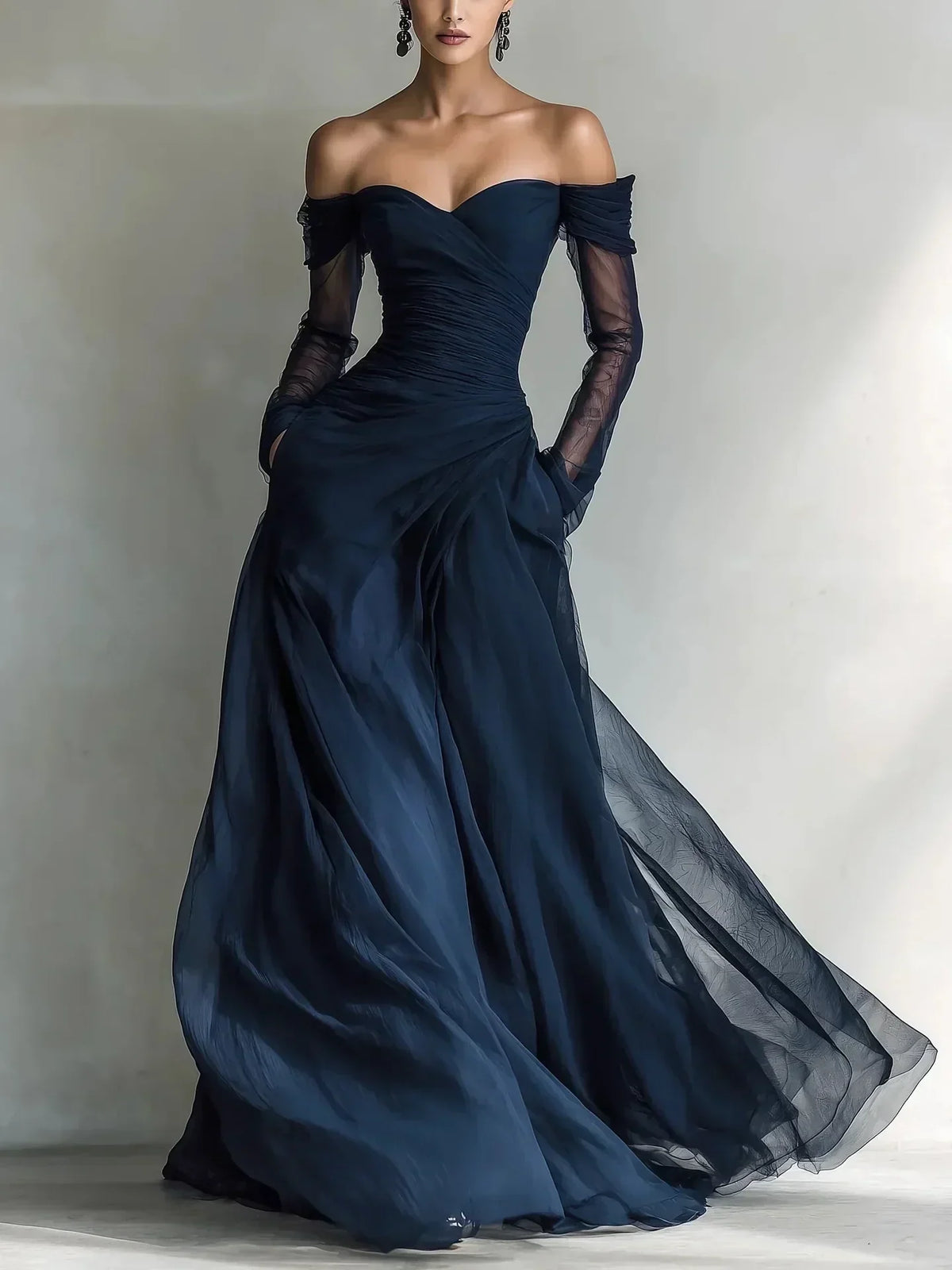 Elfrida | Off-Shoulder Pleated Long Dress