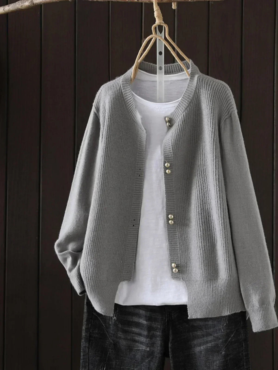 Elara | Pearl-Button Crew-Neck Cardigan