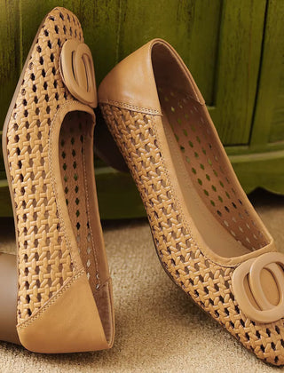 Rosemary woven buckle shoes in Caramel