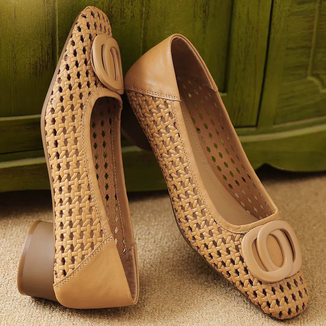 Rosemary woven buckle shoes in Caramel