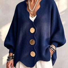 Dagny loose button knit cardigan in Navy Blue