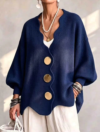Dagny loose button knit cardigan in Navy Blue