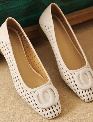 Rosemary woven buckle shoes in Ivory