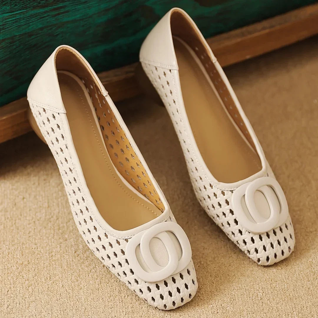 Rosemary woven buckle shoes in Ivory