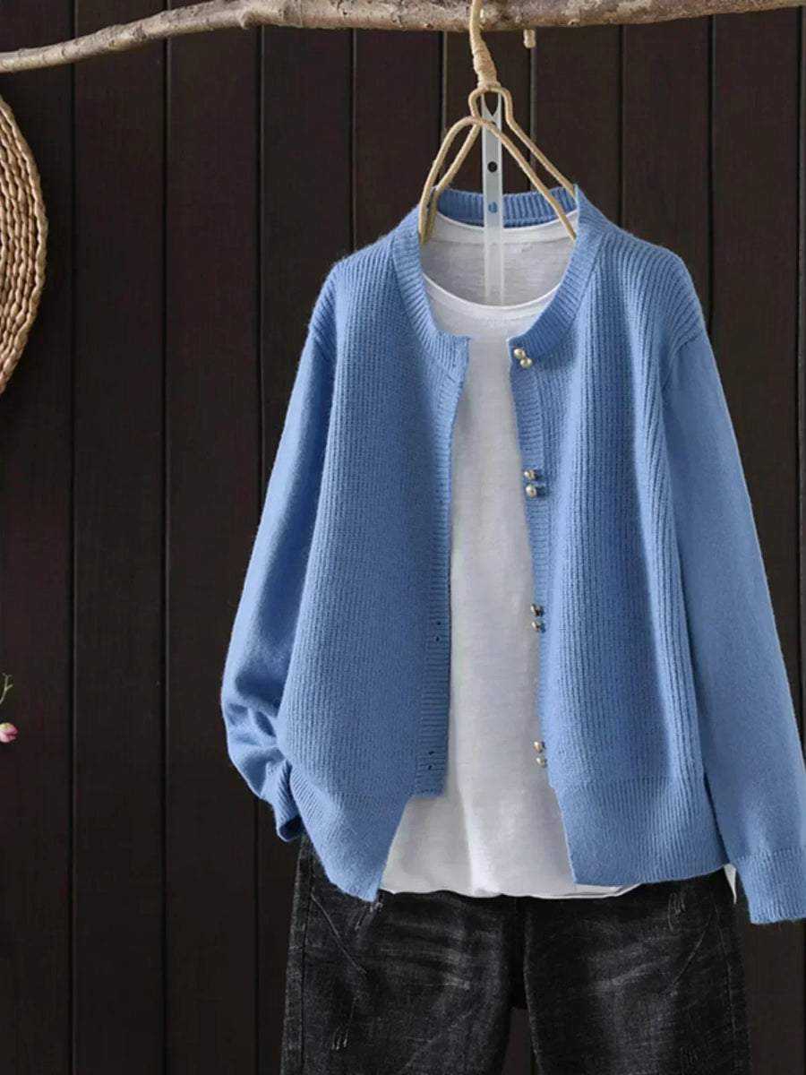 Elara | Pearl-Button Crew-Neck Cardigan