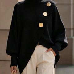 Ilse button detail knit sweater in Black