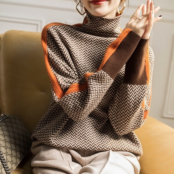 Victoria | Herringbone Turtleneck Sweater