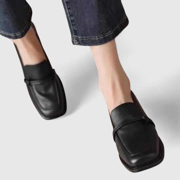Odelle square-toe strap loafers in Black