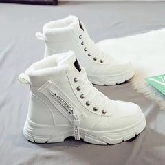 Fallon Plush-Lined Lace-Up Winter Boots in White