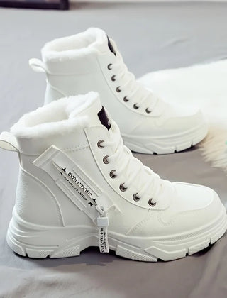 Fallon Plush-Lined Lace-Up Winter Boots in White