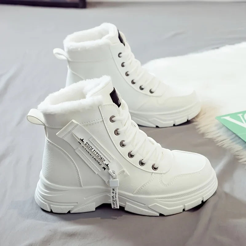 Fallon Plush-Lined Lace-Up Winter Boots in White