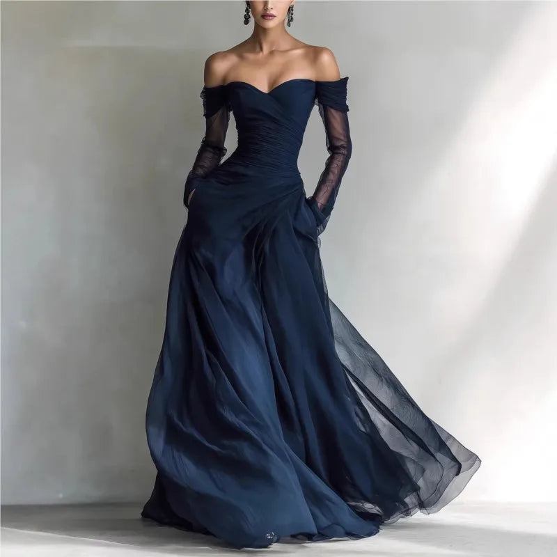 Elfrida | Off-Shoulder Pleated Long Dress