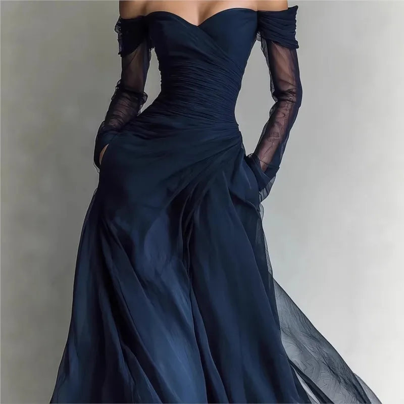 Elfrida | Off-Shoulder Pleated Long Dress
