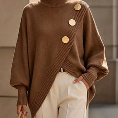 Ilse button detail knit sweater in Dark Brown