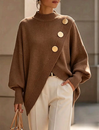 Ilse button detail knit sweater in Dark Brown