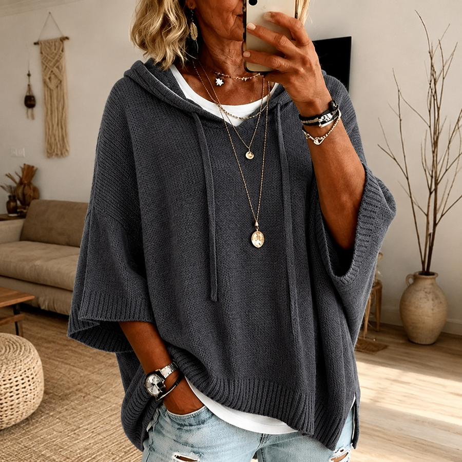 Roxanne | Charcoal Hooded Poncho Sweater