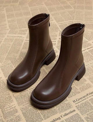 Kerensa Back-Zip Block Heel Ankle Boots in Brown
