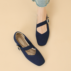 Mildred knit Mary Jane flats in Navy on foot