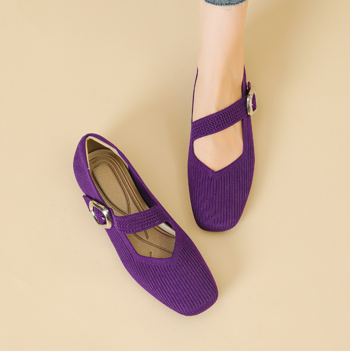 Mildred knit Mary Jane flats in Purple on foot