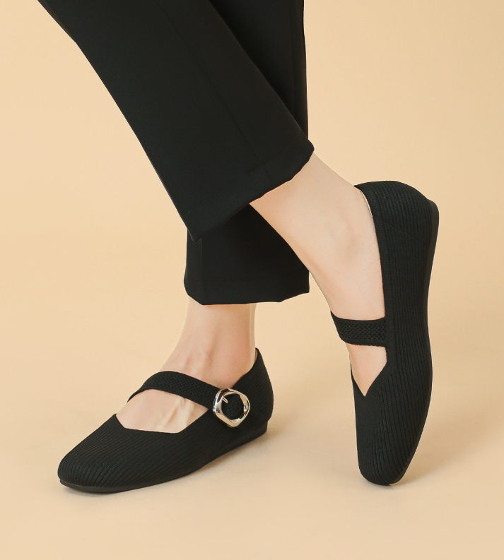 Mildred knit Mary Jane flats on foot