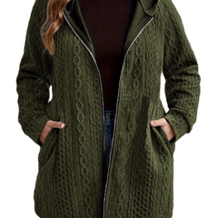 Cordella hooded cable knit coat in Army Green