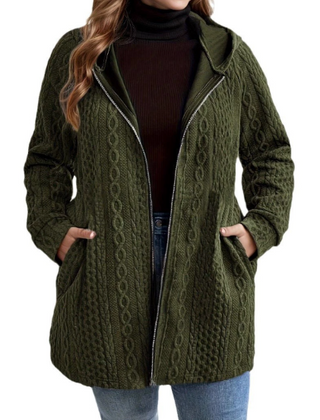 Cordella hooded cable knit coat in Army Green