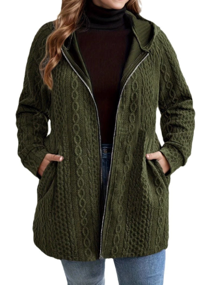 Cordella hooded cable knit coat in Army Green