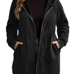 Cordella hooded cable knit coat in Black