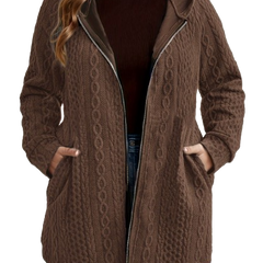 Cordella hooded cable knit coat in Brown