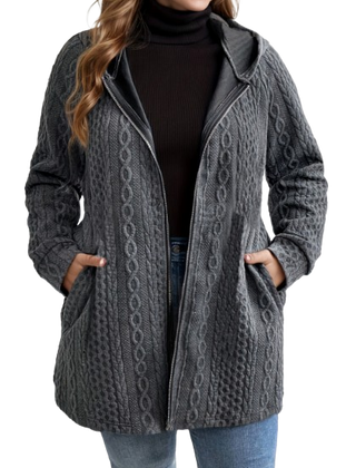 Cordella hooded cable knit coat in Gray