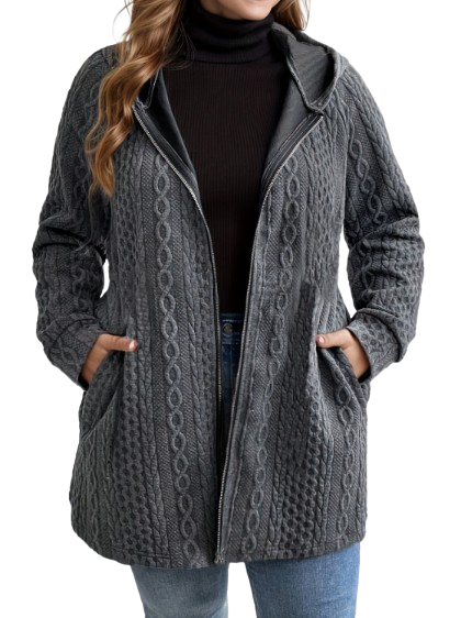 Cordella hooded cable knit coat in Gray