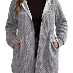 Cordella hooded cable knit coat in Light Gray