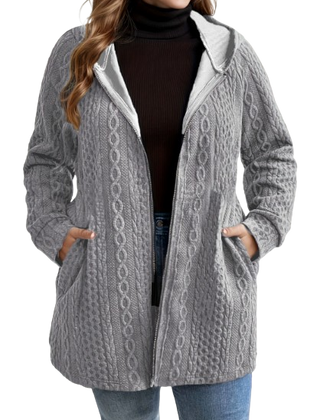 Cordella hooded cable knit coat in Light Gray